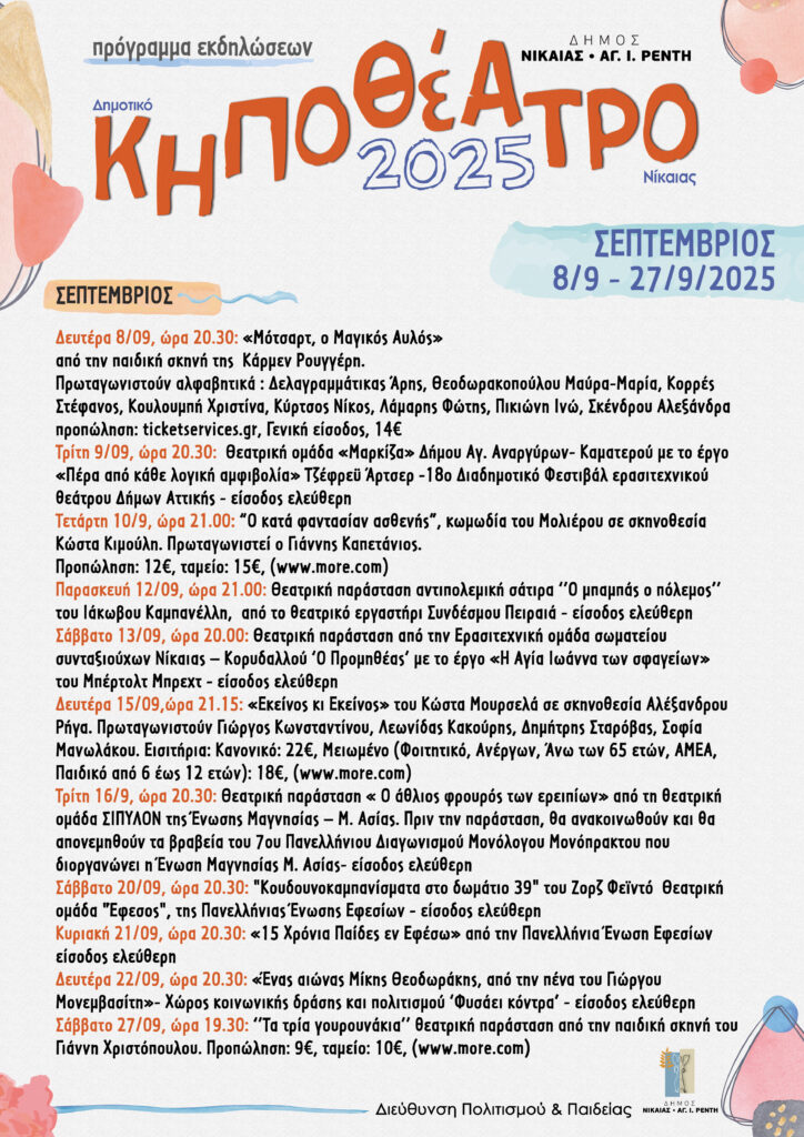 Αφίσα με το πρόγραμμα του Κηποθέατρου 2025
