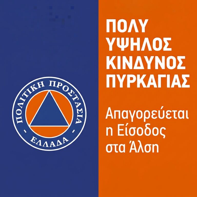 Ημερήσιος Χάρτης Πρόβλεψης Κινδύνου Πυρκαγιάς για τις 15/8/2026 Πολύ υψηλός κίνδυνος πυρκαγιάς Απαγορεύεται η κυκλοφορία στα Άλση